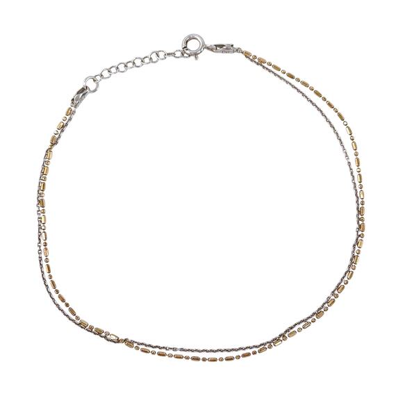 Estate Italy Gold-Tone Sterling Silver 925 Dual Chain Bead Anklet 9"-10" - Picture 3 of 5